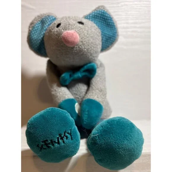 Scentsy Buddy Mouse Teal Gray Plush Toy Polka Dot Legs & Bow Tie  12" - Picture 2 of 7